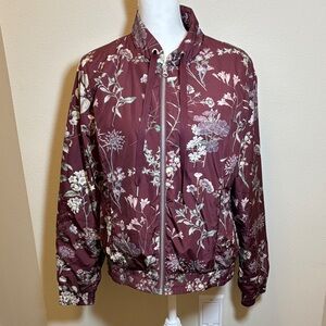 Ilse Jacobsen Floral Quilted Bomber Jacket in Burgundy and Cream
